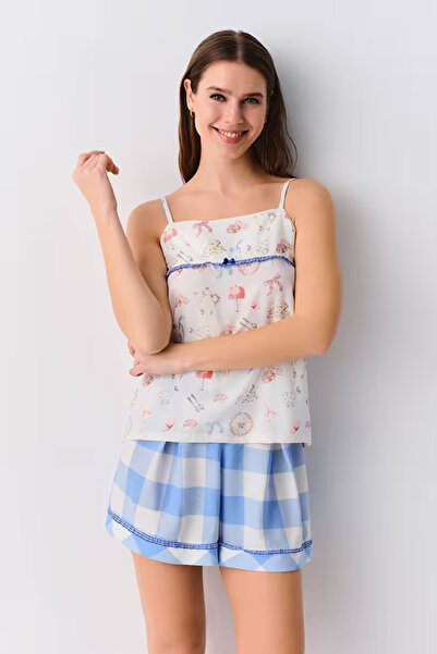 DREAM FASHION Blue Plaid Nicole Athlete Shorts Pajama Set
