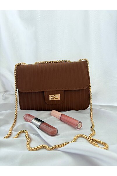 ABAS Kilitli Tokalı Parlak Kadife Görünümlü Kadın Baget Çanta