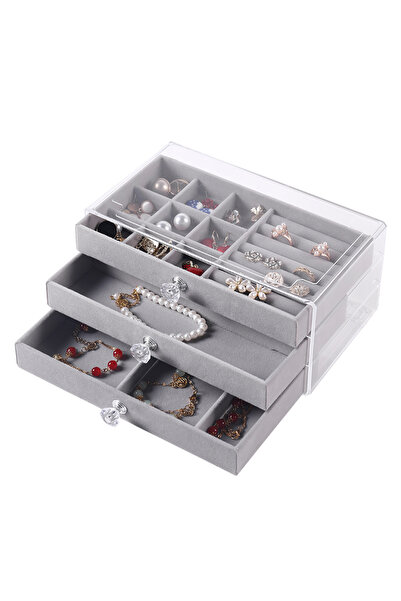 adornist Acrylic Jewelry Organizer, Multipurpose Rectangular Storage Box with Velvet Drawers