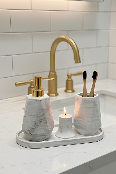 Elizovi Σετ μπάνιου Premium 3 τεμαχίων με μαρμάρινη υφή |   Πολυτελής θήκη σα...