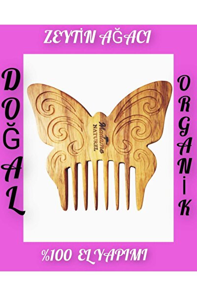 MADAMENATUREL EL YAPIMI KELEBEK FİGÜRLÜ TARAK (%100 DOĞAL) ZEYTİN AĞACI