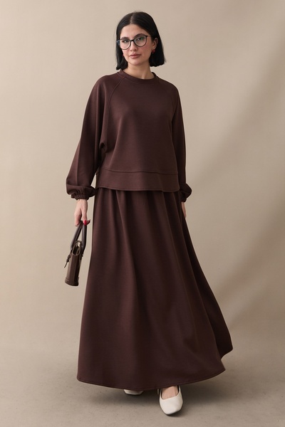 InStyle Basic Piped Skirted Modal Suit Bitter Brown