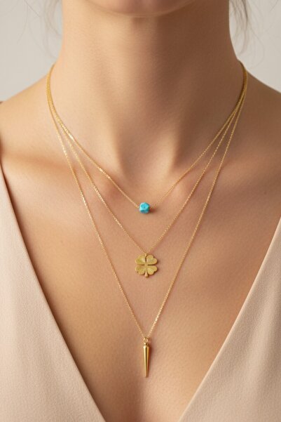 BLIZGANTIS Gold Four-Leaf Clover Figured Multi Necklace