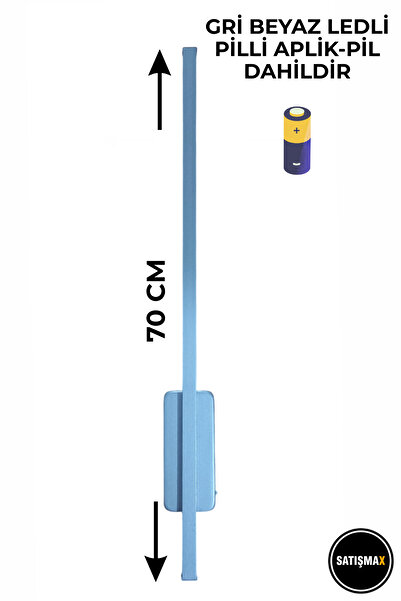 SatışMax Modern Dekoratif Led Duvar Aplik 70 Cm Gri 1 Adet PİLLİ BEYAZ LEDLİ