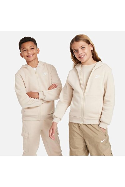 Nike Sandrift Neurtal Club Polar Fermuarlı Kapüşonlu bej unisex Sweatshirt