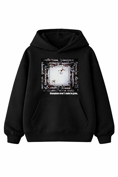 kun inaki Muhammed Ali Boks Ring Gym Baskılı Siyah Unisex Kapşonlu Sweatshirt...