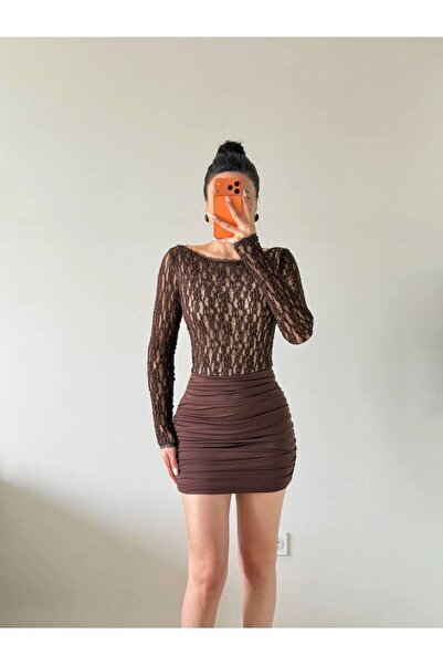 Miss Beyoğlu Sırt Detaylı Dantelli Mini Elbise