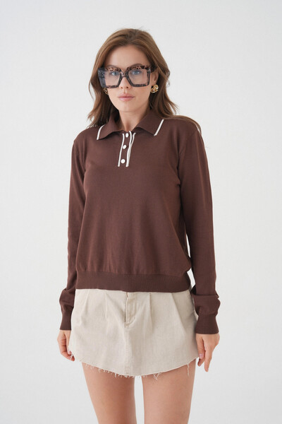 Park Karon Women's Polo Button Detail Basic Knitwear Sweater 12338.Vrt