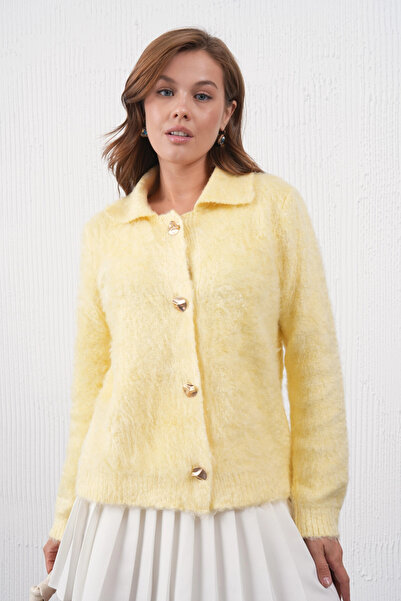 Park Karon Women's Polo Neck Button Detail Fleece-Lined Knitwear Jacket 8645Sw