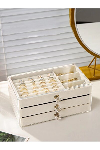 Şeker Ofisi صندوق تخزين متعدد الأقسام للمجوهرات والإكسسوارات مصنوع من الأكريليك، منظم مستطيل الشكل
