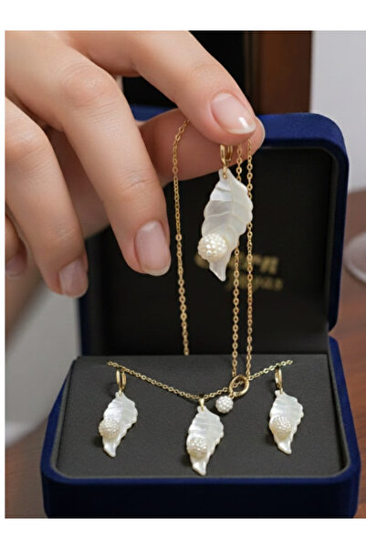 SOSYETEZGAHI incili Çelik Zincir Kolye Küpe Seti Yaprak Model Sevgili Hediye ...