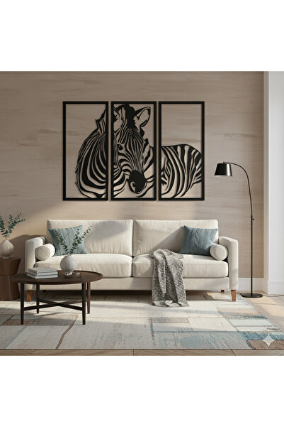 Ayaz Steel Art Modern Zebra Figürlü 3 Parça Metal Duvar Tablosu