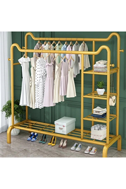 Un علاقة ملابس معدني بتصميم ذهبي فاخر مع أرفف متعددة - مثالي لتنظيم الملابس و...