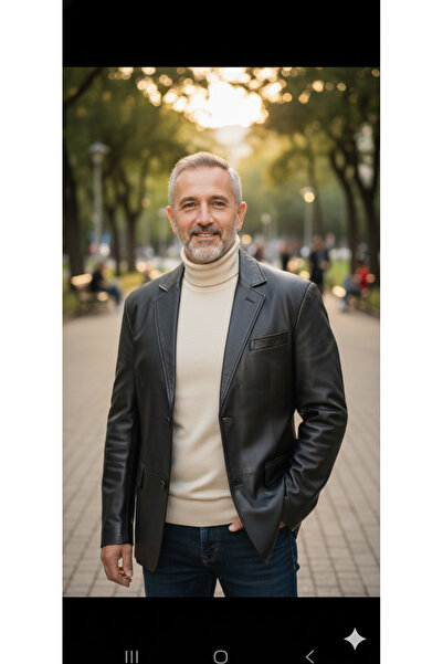 Savran Deri Black Blazer Men's Genuine Leather Jacket