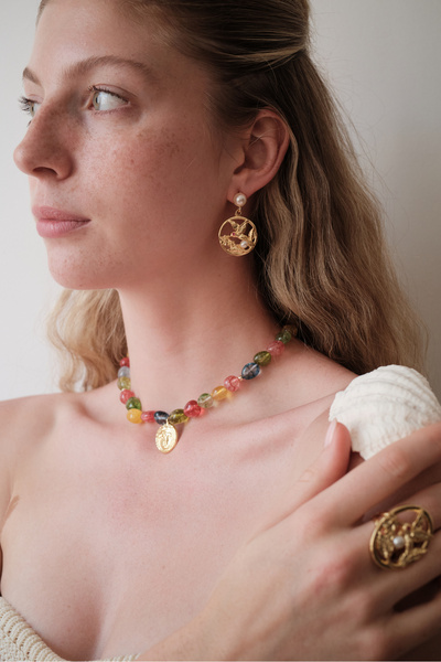 Sally Jewels Çakra Renkli Amorf Doğal Taş Kolye