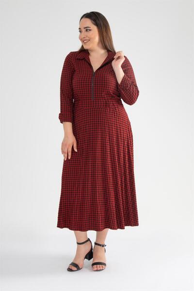 Roxxlen 121719 Γυναικείο Φόρεμα Μεγάλου Μεγέθους Κόκκινο Πιτικάρε