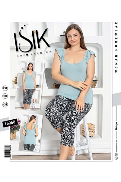 IŞIK طقم ملابس منزلية نسائي ISIK – بلوزة بلون نعناع وبنطال كابري بنقشة هندسية