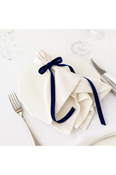 arredamento Kadife Kurdeleli Peçete Yüzüğü Lacivert Renk – 4’lü Set