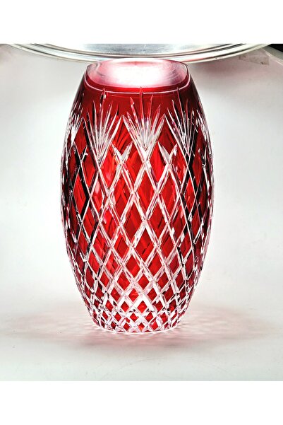 Kristal Market Handcrafted Cut Crystal Tassel Pattern Large Vase