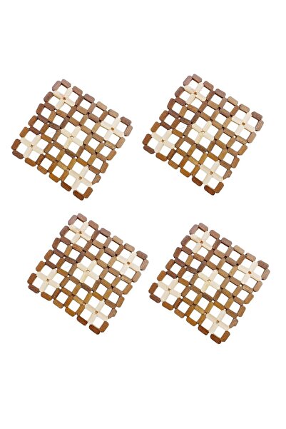 OEM Set 4 suporti bambus, 14,5x14,5 cm, pentru tavi si oale bucatarie