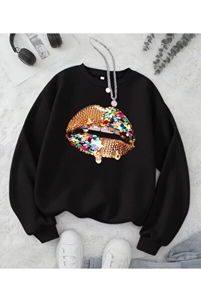 herkesemoda سويت شيرت برقبة دائرية وتفاصيل طباعة لامعة