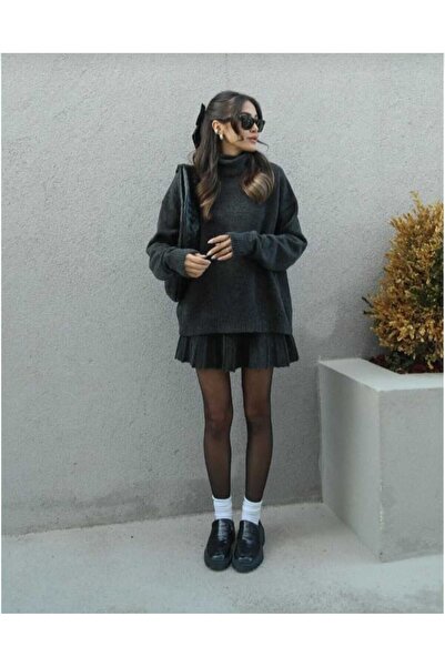 KNİTİCAL TEKSTİL İTHALAT İHRACAT SANAYİ TİCARET AŞ antirasit Pileli Mini Etek Balıkçı Kazak Alt Üst Premium Triko Takım