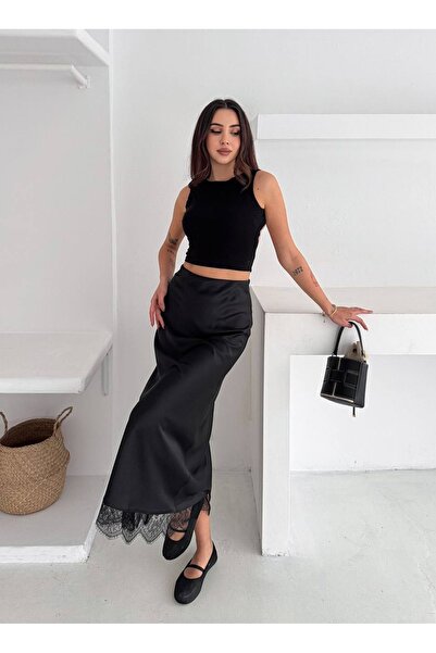 CARLA MARA Lace Detail Satin Long Skirt