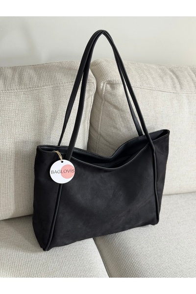 BAGLOVİS Geantă de damă neagră din piele de căprioară de dimensiuni mari En42 Uzn28