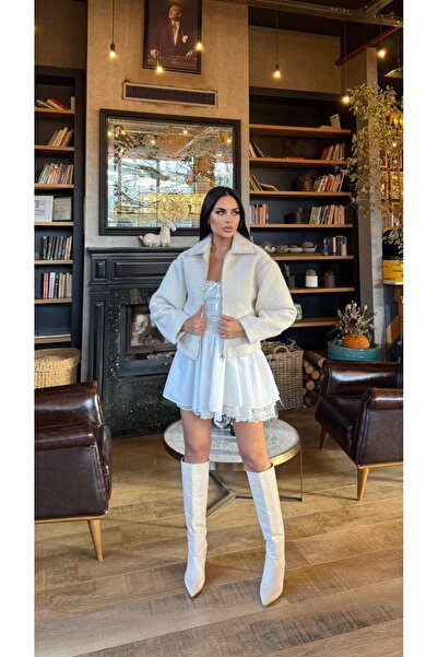 GELLİ FASİHON Fermuarlı Tüylü Kaşe