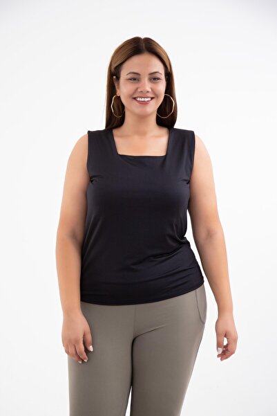 Roxxlen 12280 Γυναικείο μεγάλο μέγεθος Μαύρο ΣΤΡΟΓΓΥΛΟ ΛΑΜΠΑΡΙΤΟ ΜΕ ΤΕΤΡΑΓΩΝΟ...