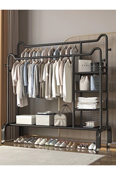 Un علاقة ملابس معدني بتصميم ذهبي فاخر مع أرفف متعددة - مثالي لتنظيم الملابس و...