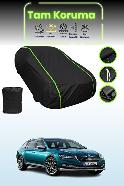 Dokaca Neo Black Neon Corded Fabric Skoda Superb Combi / Scout 2015 - 2019 Compatible Car Tarpaulin Protection Cover