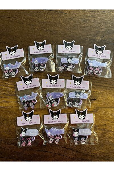 gülümse gel Kuromi Kız Çocuk 2 Paket Toka Seti (2pakette 4adet Lastik 2adet p...