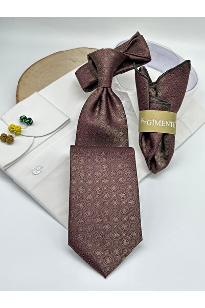Gutiero Brown Patterned Classic Tie with Handkerchief