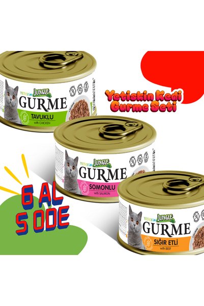 Jungle Gurme 85g Yetişkin Et-Tavuk-Balık 6al 5öde