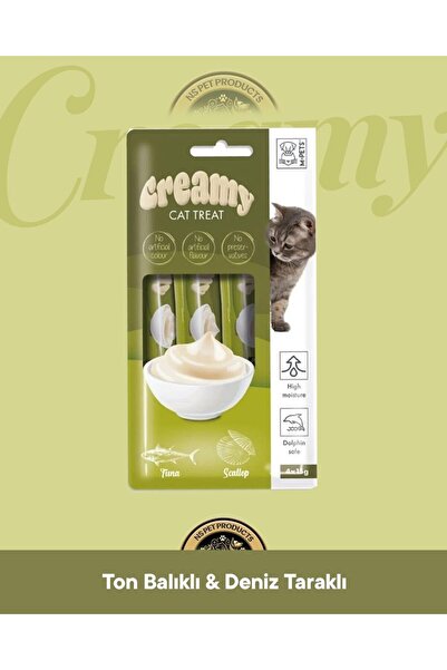 M-PETS Creamy Ton Balıklı & Deniz Taraklı Kedi Krema Ödül Maması 4x15 gr