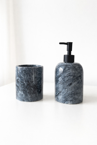 DMR HOME طقم حمام من الرخام الطبيعي - حامل صابون سائل وحامل فرشاة أسنان |   ت...
