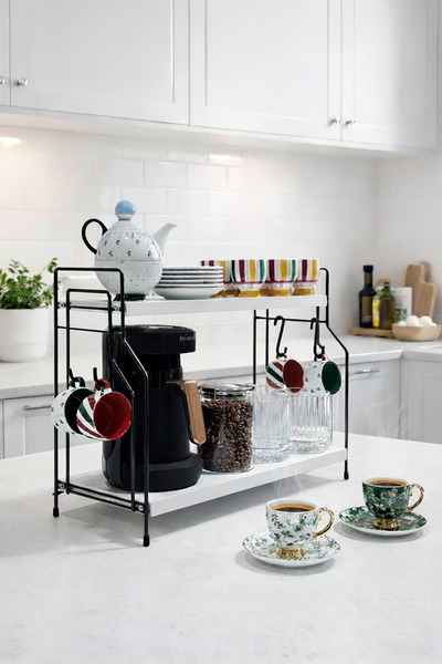 Omekan Maxi Nova 2 Katlı Mutfak Tezgah Üstü Kahve Köşesi Rafı Çok Amaçlı Bany...