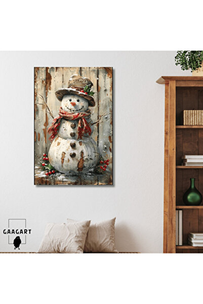 GAAGART Tekli Dikey Kanvas Tablo Yılbaşı Hediyesi Şapkalı Soft Kardan Adam