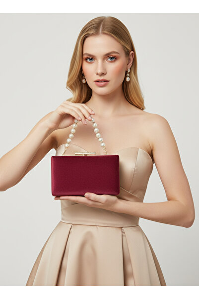 Wedding Fashion حقيبة سهرة نسائية فاخرة من الجلد السويدي بلون ذهبي عنابي مع م...