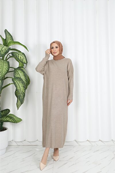 NİSUM MODA Bat sleeve ribbed knitted dress