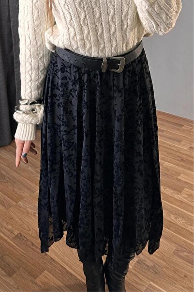 Paraf style Elegant Floral Pattern Stylish Midi Length Skirt