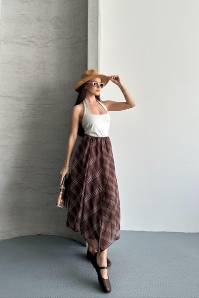 Sorridi Fusta căptușită cu imprimeu în carouri și talie elastică