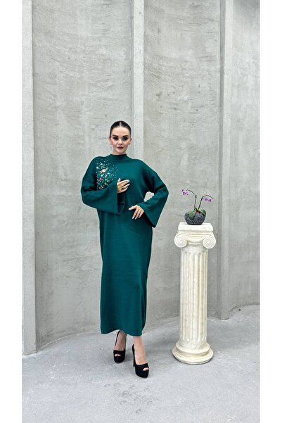 Cannes İspanyol Kollu Yeşil Uzun Elbise