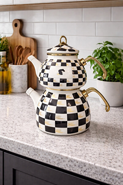 sonnenflügel Luxury Emaye Çaydanlık Takımı ( Love Birds ve Dama Desen Seçeneği)