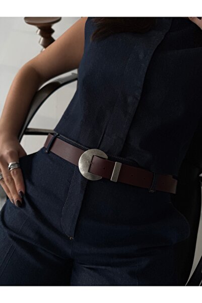 coaksco Women's Round Antique Buckle Burgundy Trousers, Dress Belt