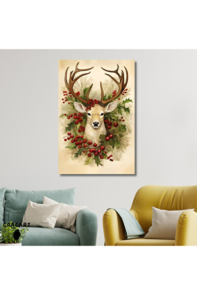 GAAGART Tekli Dikey Kanvas Tablo Yılbaşı Hediyesi Kokina ve Geyik