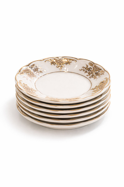 PERLAEVKAHVE 6-Piece Porcelain Tea Saucer Set – Gold Gilded, Floral Pattern Premium Cup Coaster Plate Set