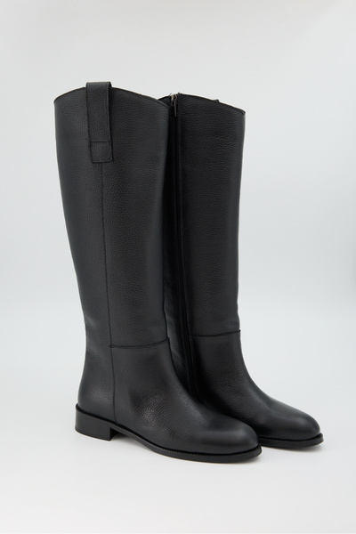 Jande Kadın Siyah Diz Altı XL Konç Hakiki Deri Çizme
