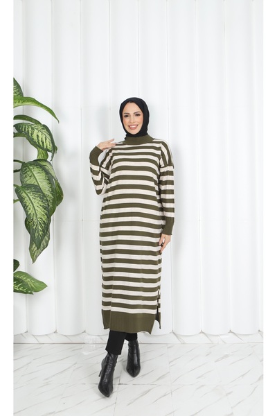 NİSUM MODA Striped Long Knitwear Tunic